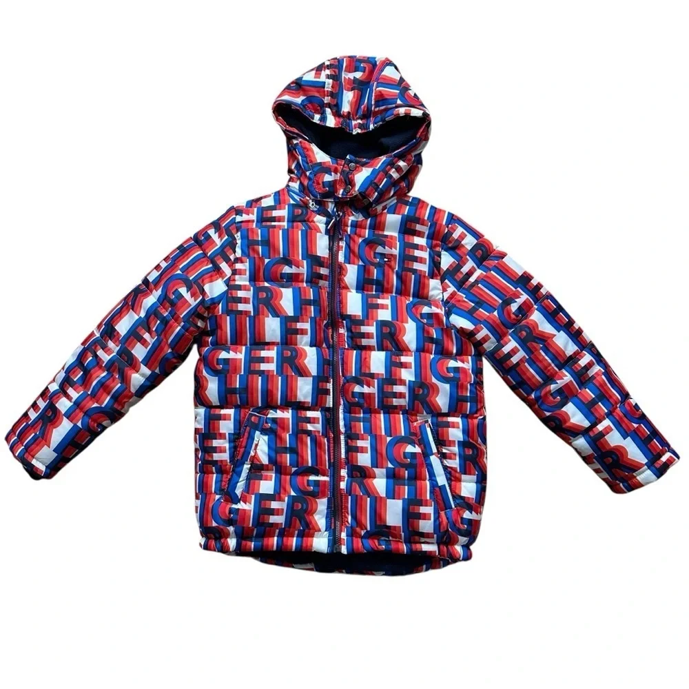 Tommy Hilfiger Boys Logo Print Insulated Hooded Puffer Jacket L 14-16